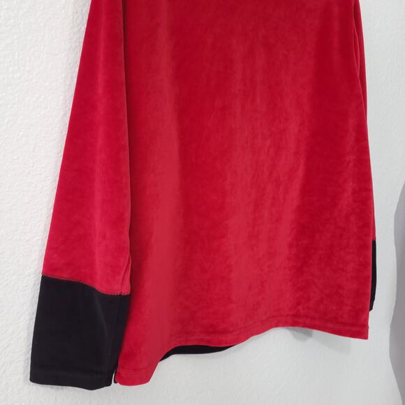 Velour Jacket Womens Size 10 Red and Black Colorblock Stretch Zipper Lon… - Picture 10 of 12